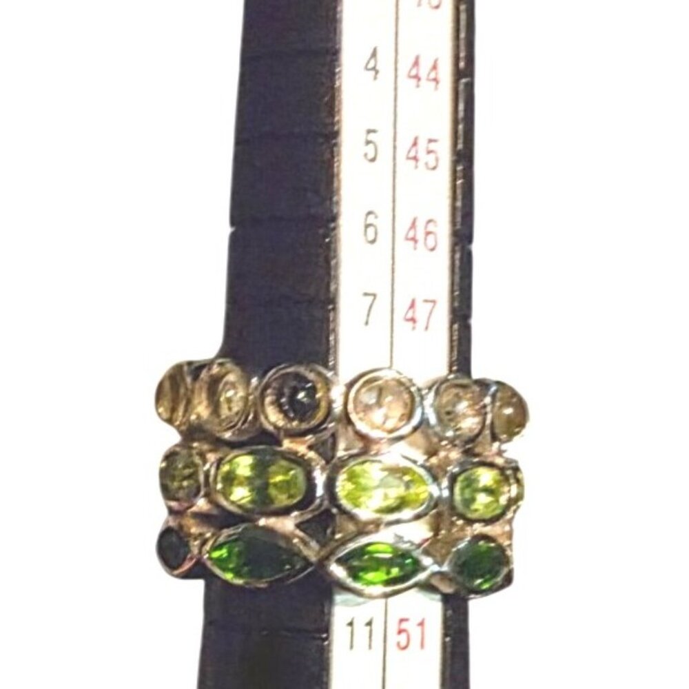 Vintage Ring‎ Sterling Silver Green & Clear Gemstone Ring Size 5